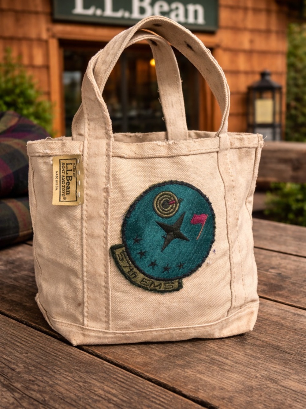 Vintage L.L.Bean Mini Boat & Tote | Distressed Canvas Bag w/ Patches | Rare - Picture 4 of 6